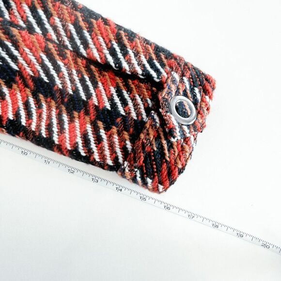 BB Dakota Steve Madden Womens Tweed Jacket Plaid Button Front Orange Large - Picture 5 of 8